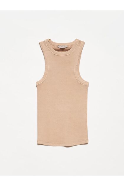 20652 Antique Sleeveless Top-Beige