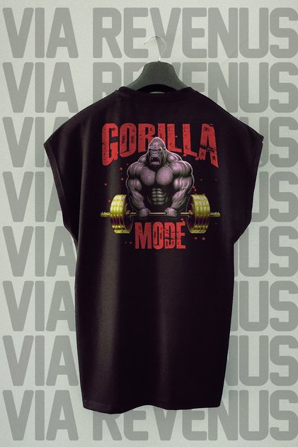 Gym Gorilla Mode Back Printed Zero Sleeve Black Sports T-Shirt