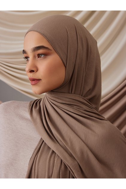 Bamboo Ribbed Jersey Shawl | Color: Desert | Dimensions: 180X70 cm | Hijab