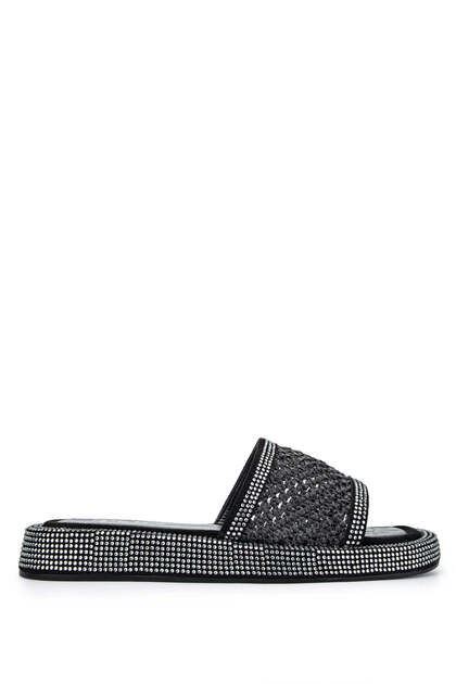Black Women's Textile Flat Slippers