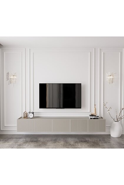 Capella Kumtaşı Rengi Mdf 5 Kapaklı Duvara Monte 200 Cm Tv Ünitesi