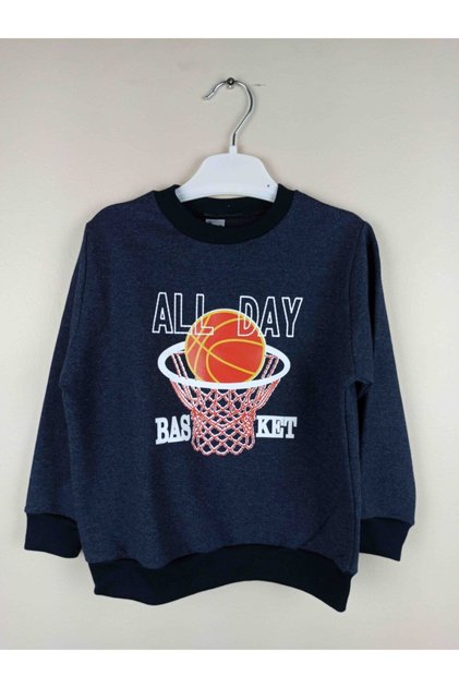 Erkek Çocuk Lacivert Baskılı Pamuklu Sweatshirt
