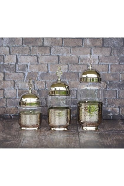 Copper Spice Set with Glass Jars, Silver Color, Set of 3