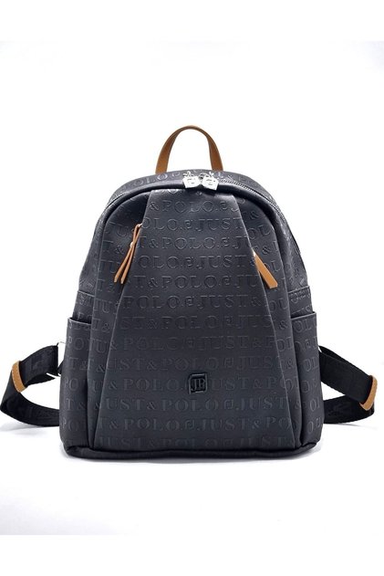 Justpolo Women's Black Tan 9 Compartment Embossed Printed Backpack