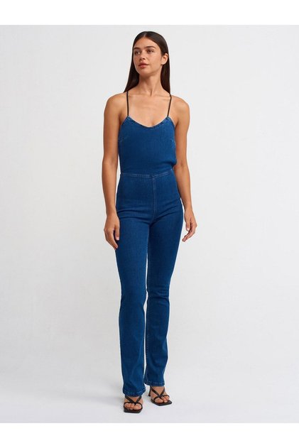 71321 Jumpsuit with Thin Elastic Back-Navy Blue