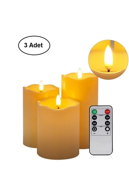 Alevsiz Titreyen Led Mum Büyük Boy 3lü Set Kumandalı