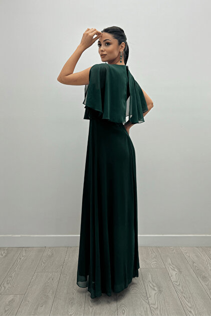 giyimmasal Chiffon Fabric Dress with Bolero Detail - Emerald Green- Trendyol giyimmasal Chiffon Fabric Dress with Bolero Detail - Emerald Green- Trendyol
