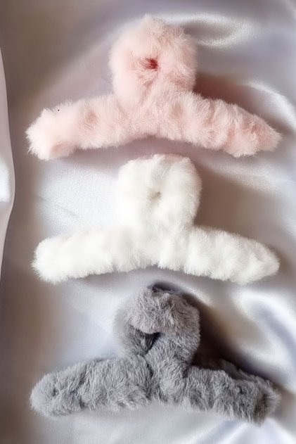 Kadın Peluş Model 3 Adet Büyük Boy 12 Cm Mandal Toka Seti