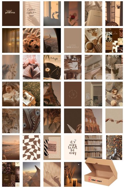 Soft Kahverengi Duvar Poster Seti - Soft Renkler Temalı Poster Seti - 40 Adet Poster - Yapışkanlı Ka