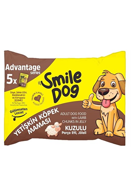 SMİLE DOG YETİŞKİN KÖPEK MAMASI KUZULU PARÇA ETLİ JÖLELİ 5X85GR