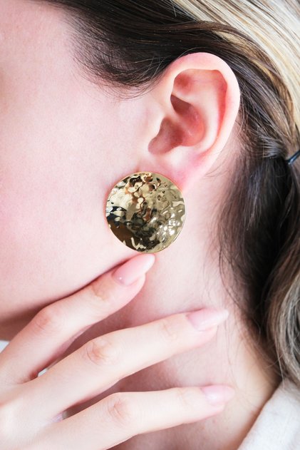 Gold Hammered Circle Earring Set of 2