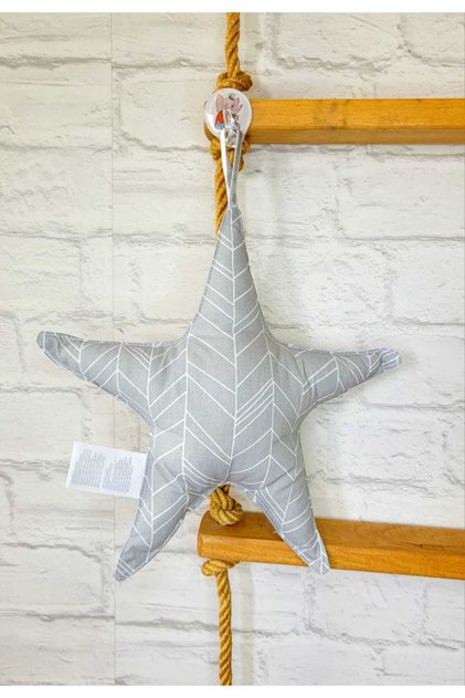 Unisex Baby/Kid's Room - Hooded Star Pillow, Filled Striped Gray, Sleep-Playmate