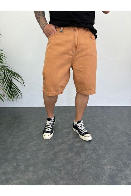 Men's Mustard Premium Baggy Fit Jeans Capri High Quality Denim Shorts