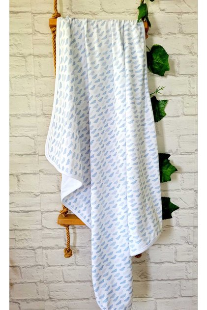 100% Cotton Double-Layer Jersey Baby Blanket for Girls and Boys, 75x90cm/Blue Cloudy