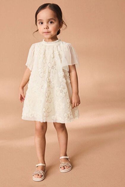 Next Baby Cream Embroidered Mesh Mesh Floral Party Special Occasion Dress-  Trendyol