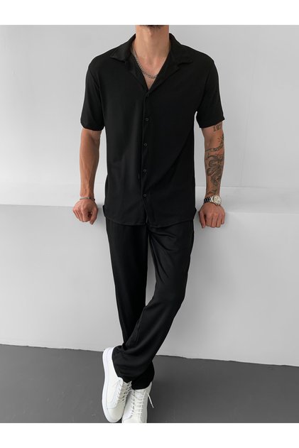 Black Relaxed Fit Twisted Ribbed Set