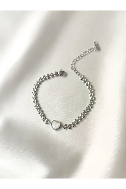 Women's Steel Mother-Of-Pearl Stone Heart Design Bracelet