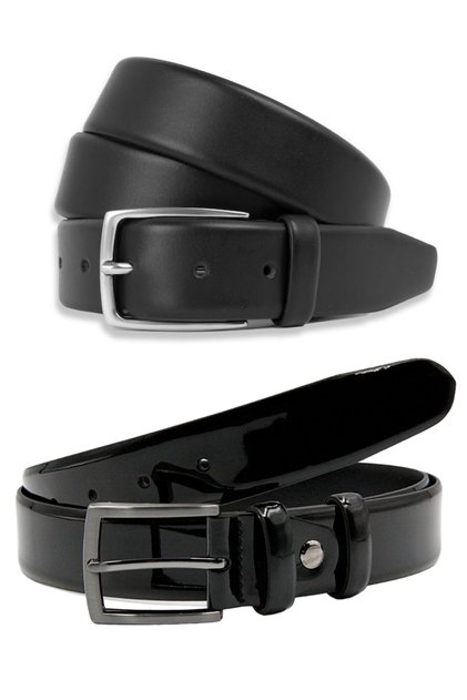 Shiny Black Patent Leather Belt for Men - Set of 2 Vegan Leather
