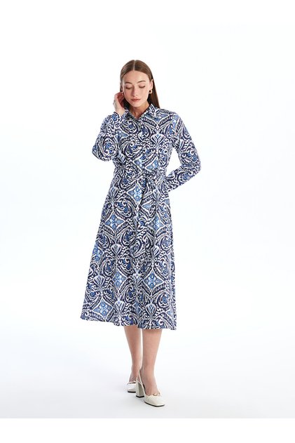 LCW Print Long Sleeve Women's Shirt Dress