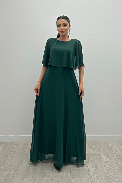 giyimmasal Emerald Green Chiffon Bolero Dress- Trendyol