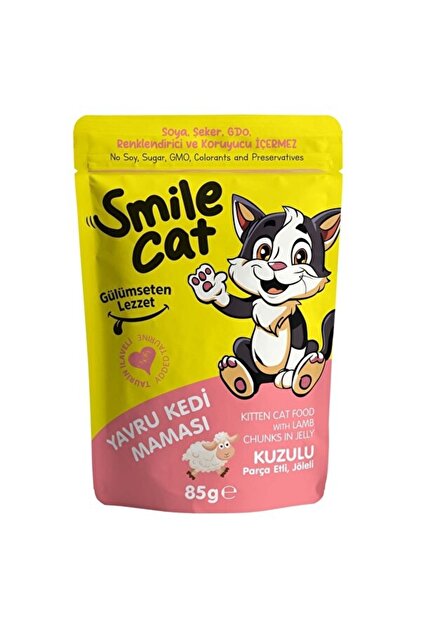 SMİLE CAT YAVRU KEDİ MAMASI KUZULU PARÇA ETLİ JÖLELİ 85GR