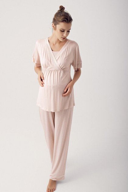 Polka Dot Short Sleeve Lycra Viscose Maternity Pajamas Set 14206