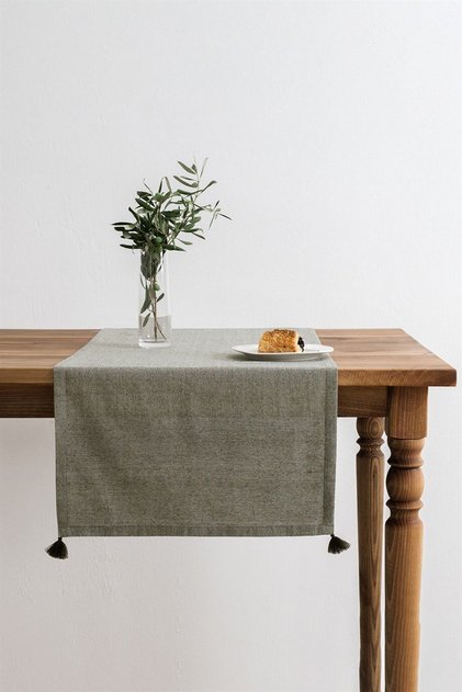 Green Selendi Tasseled Runner - Modern Design Coverlets for Desktop Decor Lovers - Runner Models