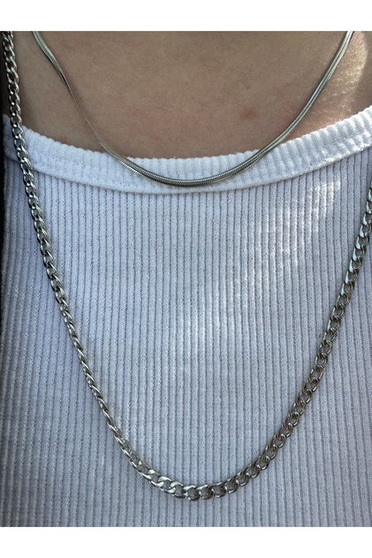 Unisex Fish Scale Figaro Model Double Steel Necklace