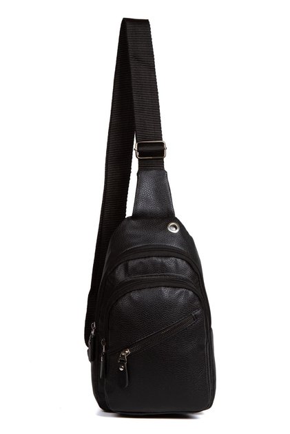 Unisex Black Vegan Faux Leather Crossbody Shoulder and Chest Bag with Headphone Jack (Daily, Travel, School)
