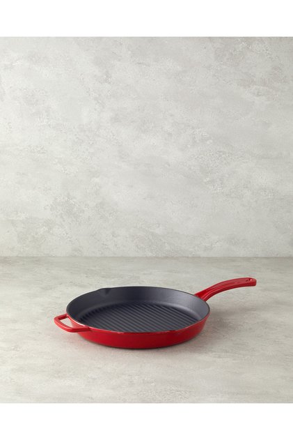 Cast Iron Round Grill Pan 28X4 cm Red