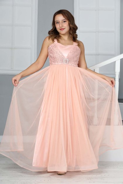 Young Girl's Floor Length Satin Lined Evening Dress