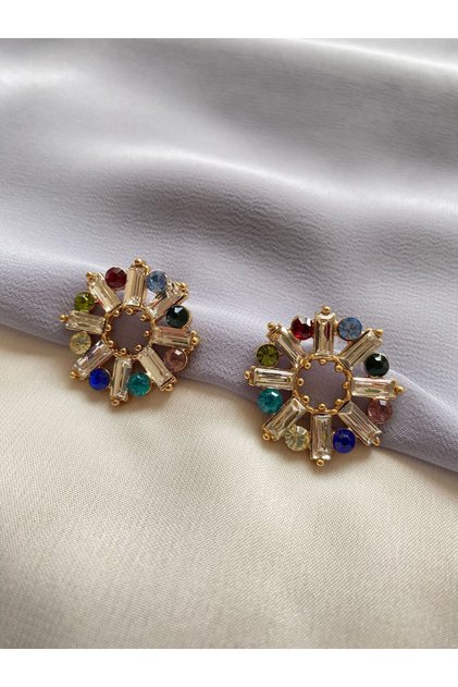 Baguette Stone and Pearl Circle Earrings
