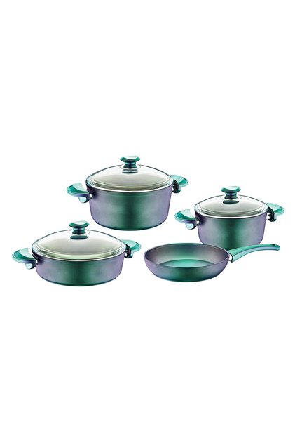 TITANIUM - 3016 - 7 Parça - Bio Granit-Tencere, Tava, Çeyiz Seti, Yeşil Viole Gövde - Yeşil V. Detay
