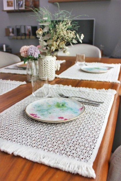 Lace Knitted Cotton Runner Placemat Pad Set 35x45 4 Pieces