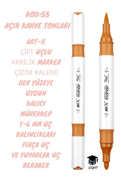 Art-X Double Tip Acrylic Marker Drawing Pen Suitable for All Surfaces Permanent Ink 1-6 mm Tip Thicknesses