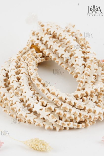 Crimping Natural Stone - Jewelry Accessory - Natural Stone Beads - Star Off White - 18 Pieces