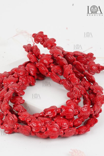Pressed Natural Stone - Necklace Bracelet Accessory - Natural Stone Beads - Tortoiseshell Coral Red - 10 Pieces