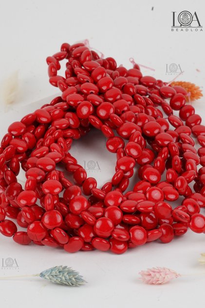 Pressed Natural Stone - Necklace Bracelet Accessory - Natural Stone Beads - 8 mm Flat Red Beads - 20 Pieces