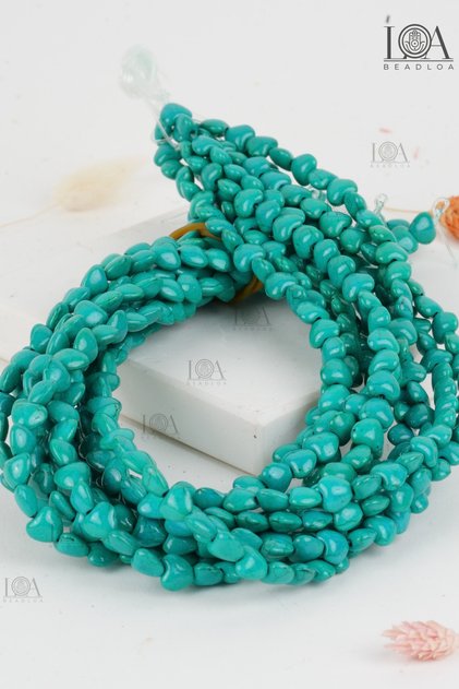 Pressed Natural Stone - Necklace Bracelet Accessory - Natural Stone Beads - 6 mm Heart Petrol Blue - 25 Pieces
