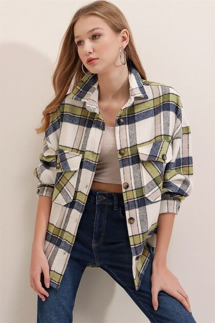 Γυναικείο πράσινο καρό πουκάμισο τσέπης