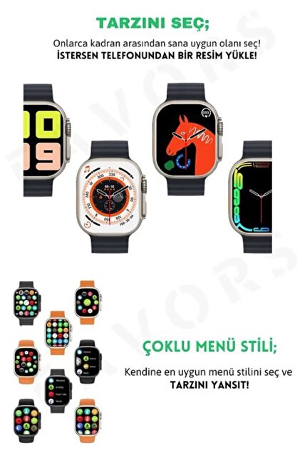 Favors Watch 8 Ultra Siyah Akıllı Saat Arama Yapma, Sensörlü, Spor