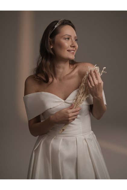 ELEGANCE DRAPELİ OMUZSUZ GELİNLİK