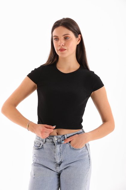 Women's Lycra Short Sleeve Crop Bluz