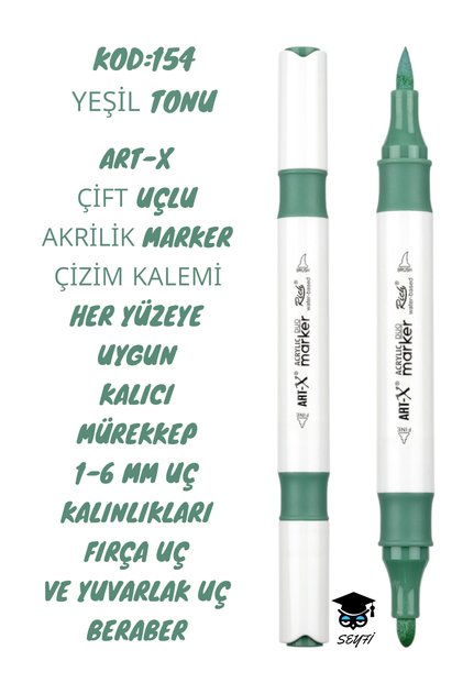 Art-X Double Tip Acrylic Marker Drawing Pen Suitable for All Surfaces Permanent Ink 1-6 mm Tip Thicknesses
