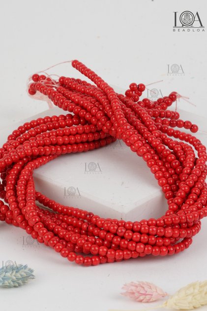 Pressed Natural Stone - Necklace Bracelet Accessory - Natural Stone Beads Flattened 4 mm Tiny Red - 50 Pieces