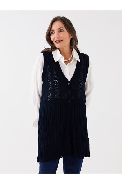 Lcw Grace V-Neck Self-Patterned Women's Knitwear Vest (S3)