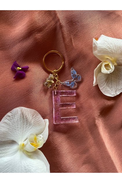 E Harfli Ayıcık Kelebek Detaylı Pembe Anahtarlık Seti
