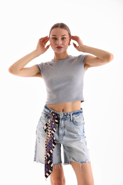 Women's Lycra Short Sleeve Crop Bluz