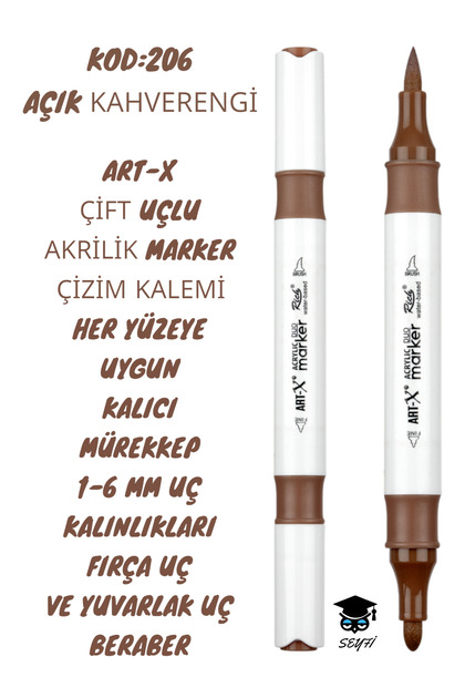 Art-X Double Tip Acrylic Marker Drawing Pen Suitable for All Surfaces Permanent Ink 1-6 mm Tip Thicknesses
