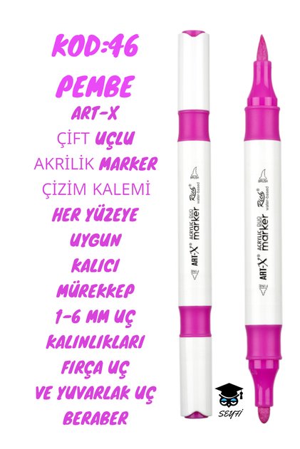 Art-X Double Tip Acrylic Marker Drawing Pen Suitable for All Surfaces Permanent Ink 1-6 mm Tip Thicknesses